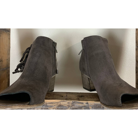 Fringe Chunky Ankle Bootie Gray SIZE 5 Western Cowgirl Italian Designer $170 NEW - Picture 3 of 9
